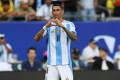 Ángel Di María celebrates after scoring a goal
